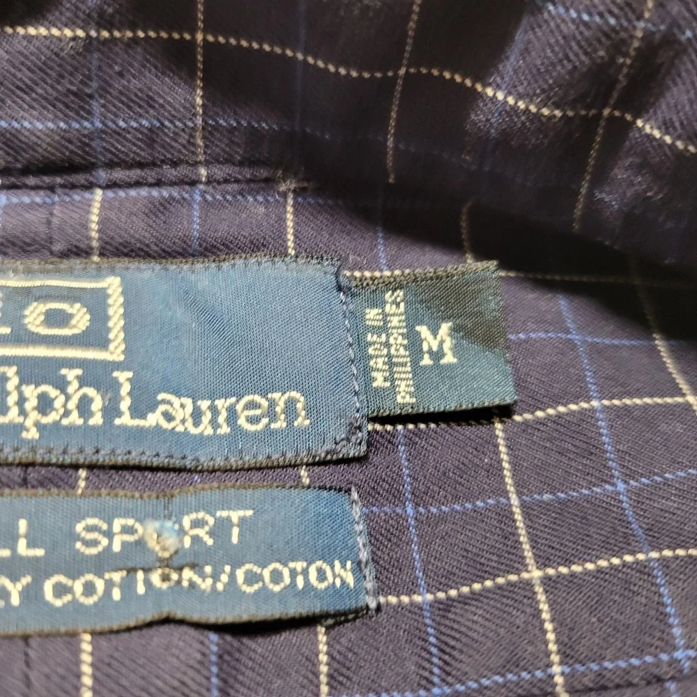 Polo Ralph Lauren Lowell Sport Shirt Mens‎ Medium Blue Grid Check Cotton Pony